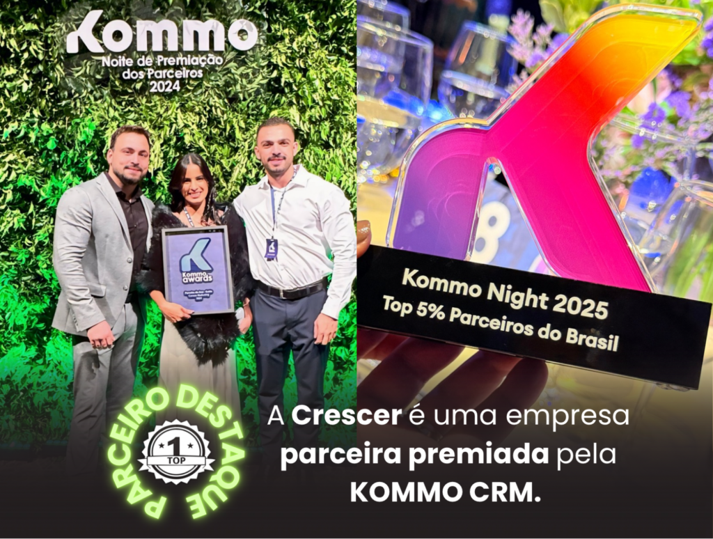 Equipe da Crescer premiada pela Kommo: Kommo Awards 2024 e Top 5% Parceiros do Brasil no Kommo Night 2025